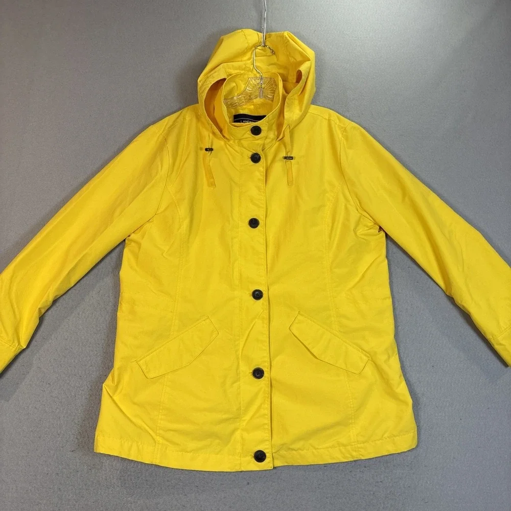 Lands' End Bright Yellow Hooded Trench Coat Size XL Women's